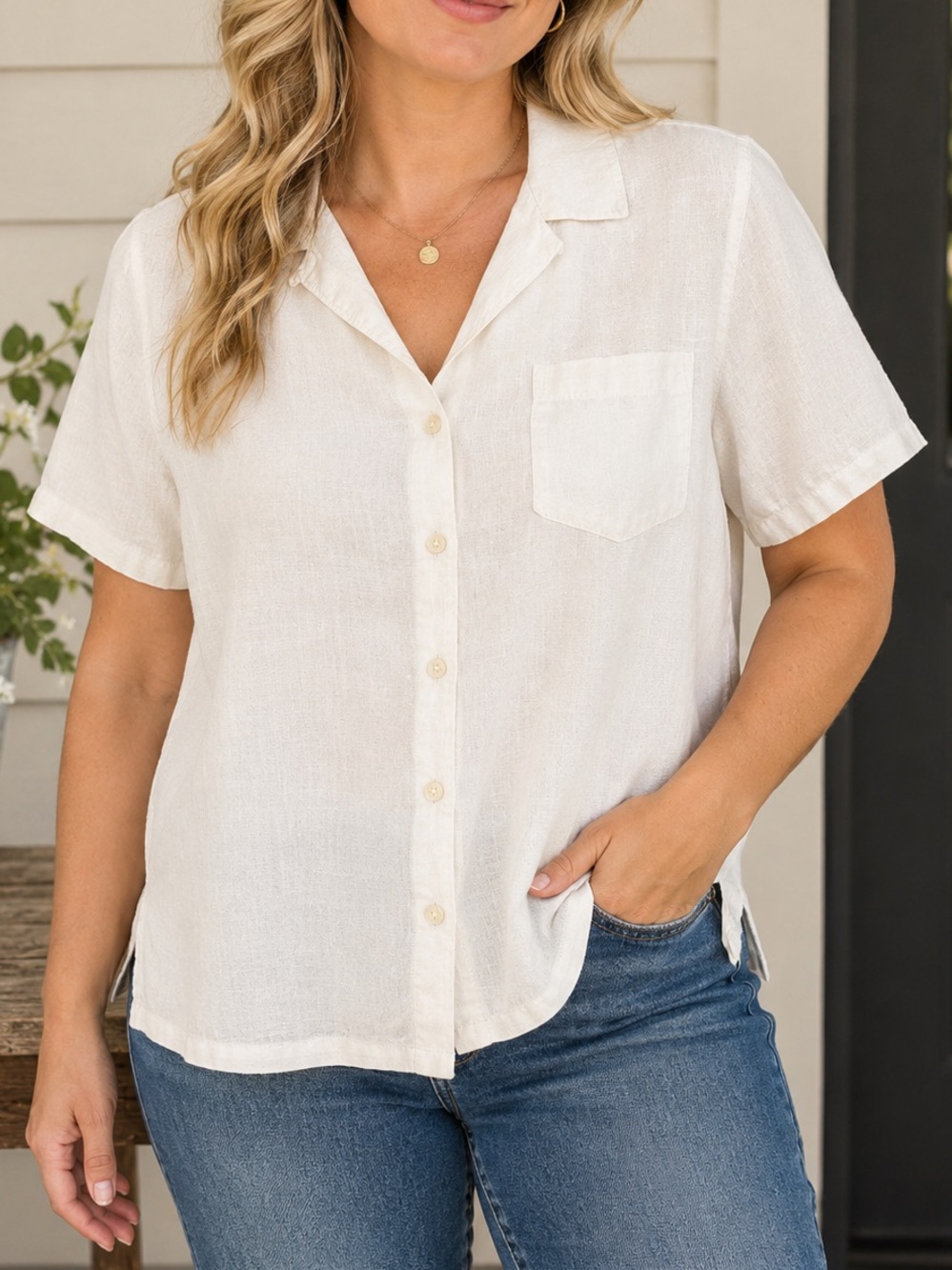 Tommy Bahama Cream Short Sleeve Button-Down Shirt